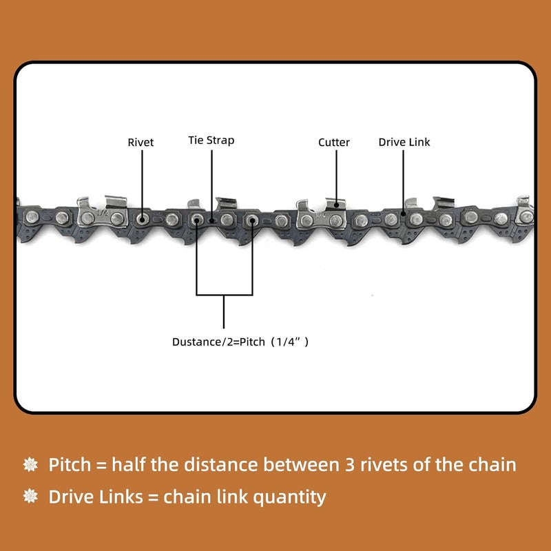 Fifchall 2 Pack 12 Inch Chainsaw Chain 1/4"LP Pitch .043" Gauge 64 Drive Links, Replacement Pole Saw Chain 12 inch Chainsaw Chains Fits for Stihl MSA120 C-B MSA140 C-B and More - Image 3